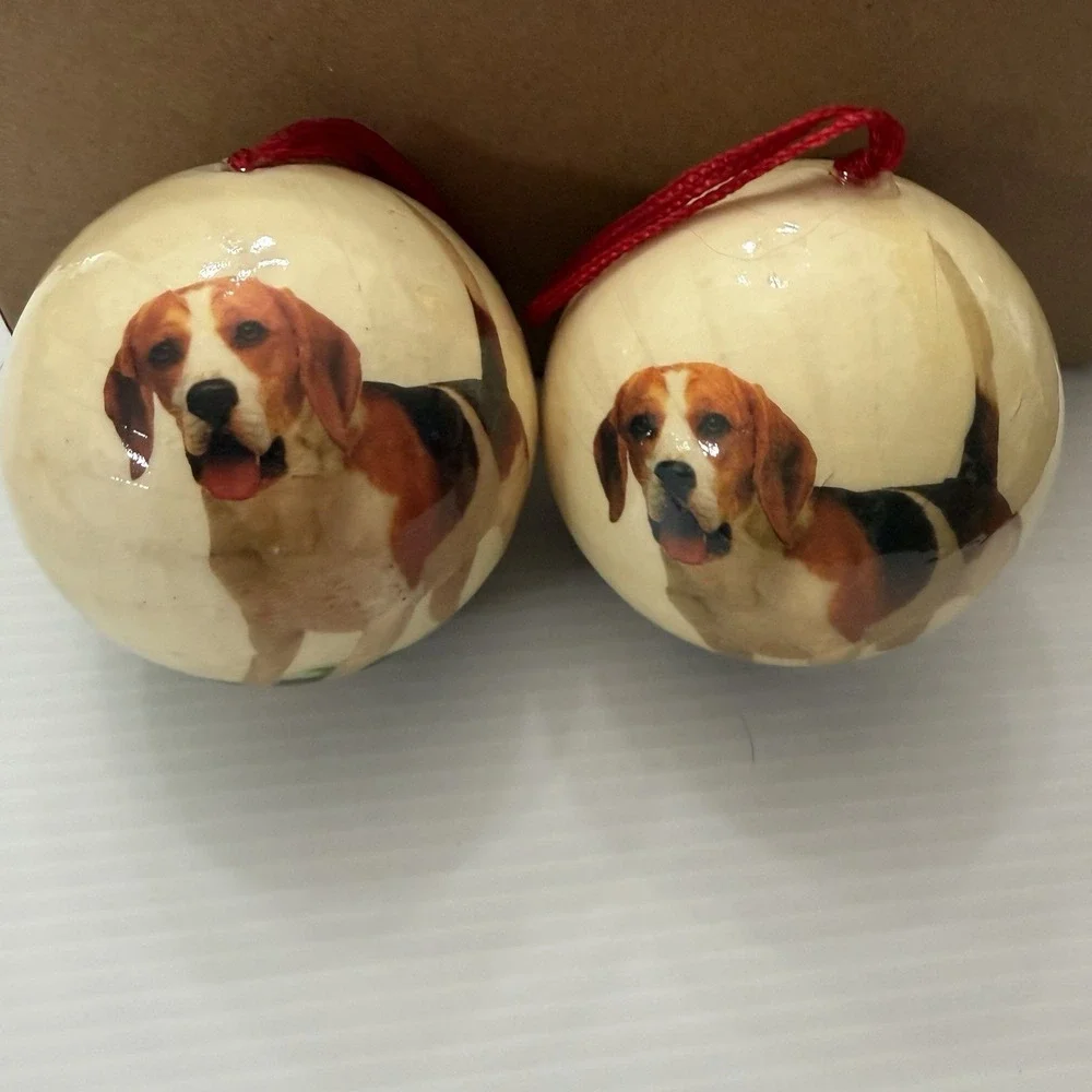 Vintage Beagle Christmas Ornaments Set Of 2 Holiday Tree Decor